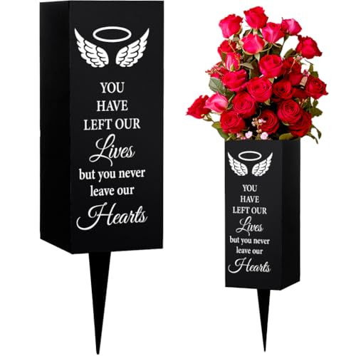 WEBEEDY Cemetery Angel Wings Grave Vase with Spike Memorial Flower Holder for Graves Outdoor Yard Sympathy Gift for Loss of Loved Ones, 8x20cm