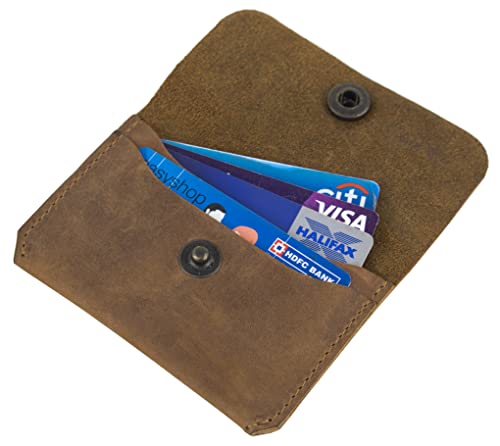 Buy HESSA Genuine Leather Slim Card Holder Wallet for Men & Women | Minimalist Travel Wallet | Compact and Lightweight | Holds Upto 6 Cards and Cash with Button Closure (Hunter Brown) at Amazon.in - Image 5