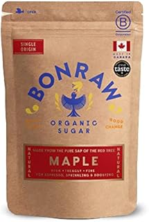BONRAW Organic Fine Pure Maple Sugar 500g Grade A, Single Origin, Never Blended, Tree-Trunk Sap of the Canadian Red Maple Tree. Award Winning  Gold Star Great Taste 2021, Nutrient Packed & Vegan.