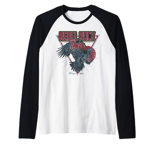 Vintage Retro Style Rock Tour Always Hard Flying Eagle Manche Raglan