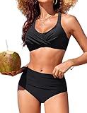 RITOSTA Bikini Damen Set Push Up Bikinis Oberteil Bauchweg Badeanzug Twist Front Badeanzüge High Waist Bikini-Sets Bademode Zweiteiliger Swimsuits(Schwarz,XL)