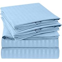 Extra Deep Pocket Sheets 4 Piece Sheet Set 600 Thread Count Bed Sheets Set -Super Deep Bed Sheets fits 18" to 24" Mattress Hotel Ultra Deep Bed Sheets 4 PCs California King,Light Blue Stripe