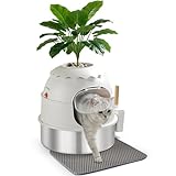 【Stile Vaso Decorativo】 Stile “plant litter box” con pianta finta e ciottoli decorativi: questa lettiera coperta per gatti si integra con l’arredamento e mantiene un aspetto pulito e discreto.