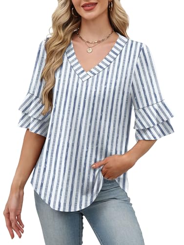 Image of OFEEFAN Spring Tops for Women Boho Shirts Fashion Clothing Cute 3 /4 Length Sleeve Blouses Dressy Casual Summer Outfits