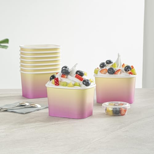 Image of Coppetta 12 Ounce Dessert Cups, 200 Greaseproof Ice Cream Cups - Lids Sold Separately, For Hot And Cold Foods, Orange And Blue Ombre Paper Yogurt Bowls, Disposable, Sturdy - Restaurantware