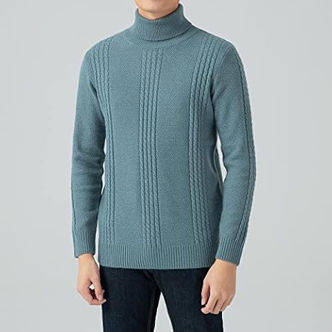 Simple&Opulence Mens Turtleneck Slim Fit Jumper, Ultra Soft Winter Pullover Sweater High Roll Neck Knitwear with Warm Twist Collar Lake Blue,L Cover