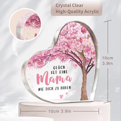 Gleevara Mama Geschenk, Geschenke für Mama, Einzigartige Herzförmige Acryl Heimdekoration, Mutter Geschenke zum Geburtstag Muttertag Weihnachten, Beste Mütter Geschenk von Tochter Sohn