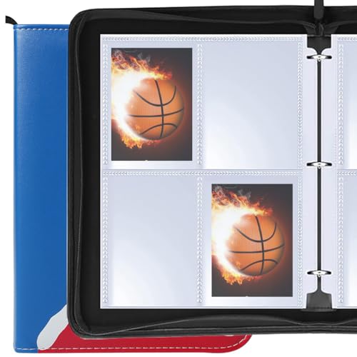 Leatherette 4 Pocket Trading Card Binder Album Holder Pages Folder Protector for NBA Basketball Trading Cards Sports TCG - Top loading 3 Ring Zip Card Binder Album Basketball Cards