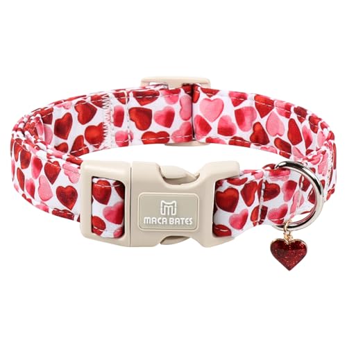 Maca Bates Valentine's Day Dog Collar with Red Love Heart Charm for Extra Small Girl Boy Dogs, Ombre Effect Heart Pattern,Adjustable Durable Soft Collars Valentine Gift for Male Female Puppy