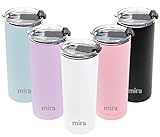 MIRA 20 oz Stainless Steel Vacuum Insulated Tumbler with Tritan Flip Lid - Double Walled Thermos Mug for Hot or Cold Drinks - Reusable Travel Cup - White