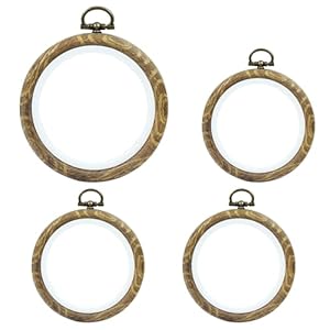 LifCratms 4 Pcs 3 inch Round Embroidery Hoops Imitated Wood Display Frame Cross Stitch Hoops for Art Craft Sewing and Hanging Decoration
