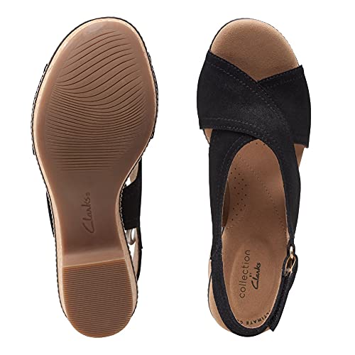 Image of Clarks Women's Giselle Coast Wedge Sandal, Black Leather, 8.5