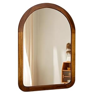 Arched Mirror 22 x 30 Inch,Brown Wood Rustic Bathroom Tempered Wall Mirror with Wood Frame,Round Corner Arch Farmhouse Wooden Vanity Mirror for Living Room,Entryway or Bedroom（Walnut Brown）