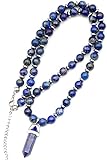 Natural Pointed Lapis Lazuli Pendant, Genuine Lapis Lazuli Beaded Necklace, Blue Stone Necklace, Gemstone Necklace, 8mm Beads, Unique Jewelry, Healing Crystal Chakra Necklace, Yoga Clearing Necklace