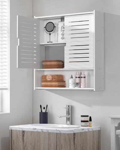 خزانة تخزين للحمام، رف تخزين جداري مكون من 3 طبقات، خزانة أدوية موفرة للمساحة مع باب، خزانة تخزين فوق المرحاض لغرفة الغسيل والمطبخ وغرفة المعيشة من يو هووم