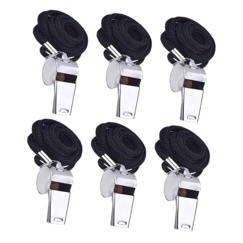 Set de 6 silbatos deportivos de metal con cordón miniatura 1