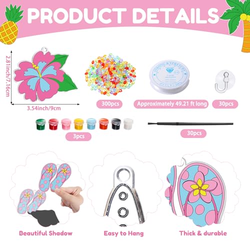 Dunzoom 30 Set Summer Window Art Suncatchers Kits Summer Beach Fruit DIY Suncatchers Craft Kits Make Your Own Paint Ornaments for Boys Girls Craft Painting Art Activity
