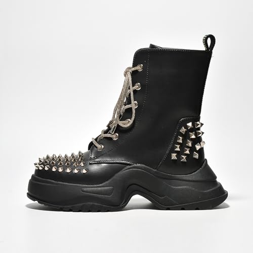 Jadey Spike Studs Rhinestone Chunky Lug Boots (Jadey)2