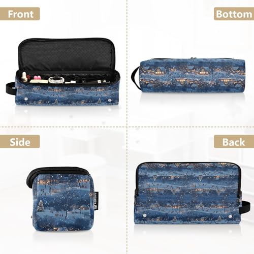 Bolsa de viaje resistente al calor para herramientas de cabello Christmas Village Marble, con tapete protector para planchas, rizadores y accesorios de cuidado capilar, organizador portátil miniatura 5