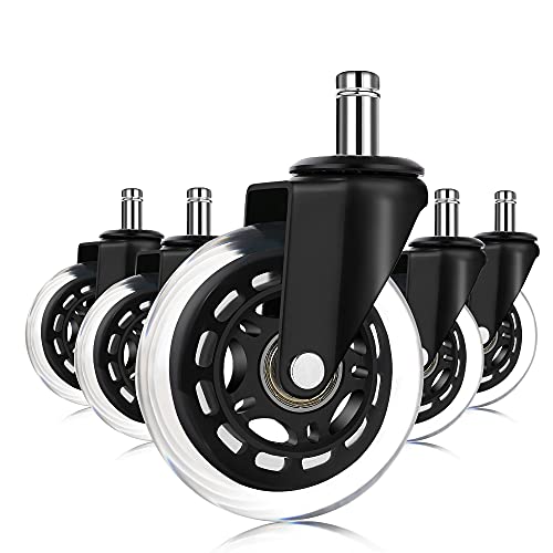 Office Chair Caster Wheels,Set of 5 - Protect Your Floor for Hardwood and Carpet - Quick & Quiet Rolling- Rubber Chair Casters Replacement