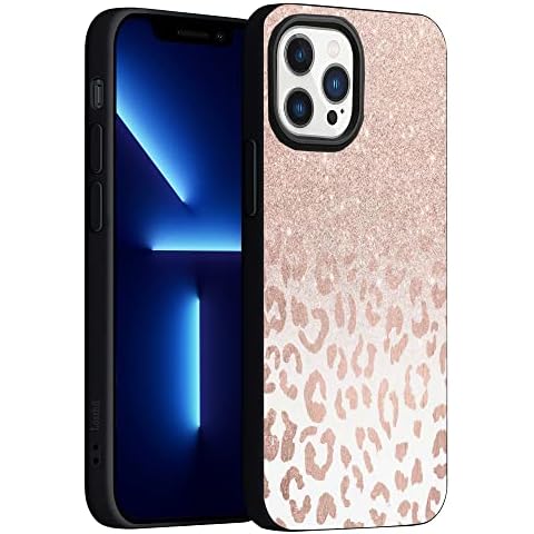 Losthll Compatible with iPhone 13 Pro Max Case 6.7 Inch,Rose Gold Glitter Ombre Leopard Design iPhone Case,Soft Liquid Silicone Rubber Shockproof Full Body Protection Phone Cover for Men Women Cover