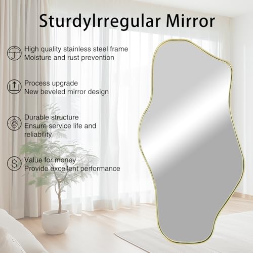 DAOYIJIAJU Irregular Wall Mirror, 47.2"x21.5" Asymmetrical Mirror with Gold Metal Frame, Organic Shaped Mirrors for Living Room Bedroom Hallway Entryway Fireplace, Hangs Vertically or Horizontally — view 4