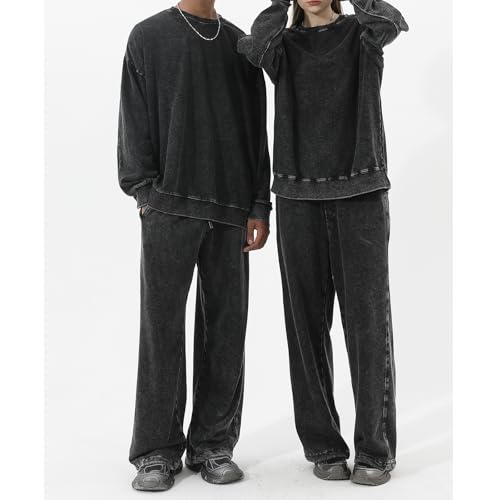 Bobeutou Mens Acid Wash Athletic Sweatpants Cotton Workout Elastic Waist Gym Drawstring Joggers Pants with Pockets Streetwear4