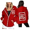 Custom Hoodies With Photo Image And Text,Oversized Personalised Hooded Sweatshirts For Women Zip Up Design Your Own Hoodies Front/Back Printed T Shirts Personalised with Pockets Red #1
