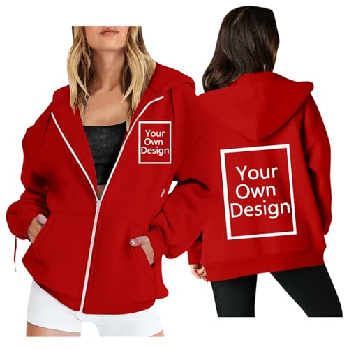 Image of Custom Jackets Design Your Own Full Zipper Hooded Sweatshirt Custom Sweatshirt T Shirts Add Your Own Text or Picture