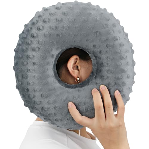 Ear Piercing Pillow for Side Sleepers with Ear Hole for Ear Pain CNH, Piercing, Pain Relief Side Sleeping Pillow, Pressure Sore, Donut Pillow Ear Guard Minky Dot Dark Gray