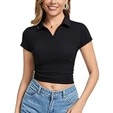 Inadays T Shirts for Women V Neck Summer Tops Short Sleeve Going Out Tops Slim Fit Workout Outfits Tight Tee Black,L