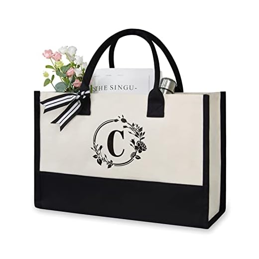 TOPDesign Initial Canvas Tote Bag, Personalized Present Bag, Suitable for Wedding, Birthday, Beach, Holiday, is a Great Gift for Women, Mom, Teachers, Friends, Bridesmaids (Letter C)