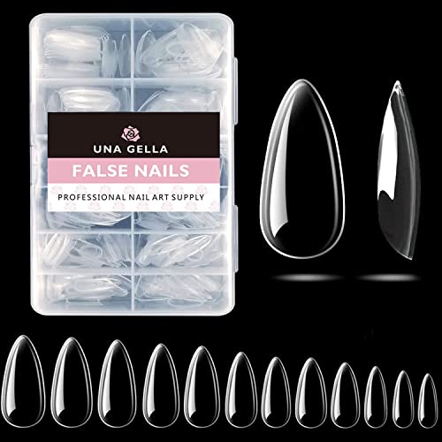 Una Gella Almond Fake Nail Tips - 216Pcs Medium Almond Press On Nails Pre-Shape Almond Gel Nail Tips For Full Cover Acrylic Almond Nails False Nails For Nail Extension Home Diy Nail Salon 12 Sizes False Gelly Tips #TOP27
