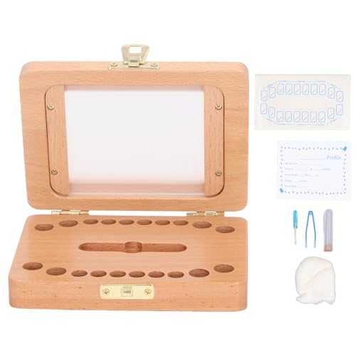 Caja de recuerdos para dientes de bebé, soporte de madera para recuerdos de primeros dientes, recipiente para cabello fetal con botella de vidrio y accesorios, caja para preservar