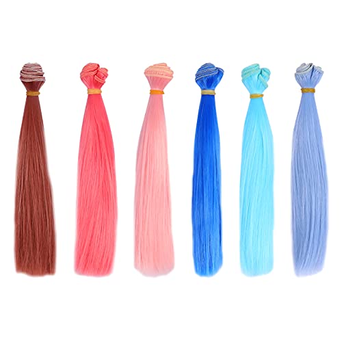 NUOBESTY - NUOBESTY 6pcs Doll High Temperature Silk Wigs Doll Long Straight Hair Extensions Synthetic Weft Wigs for Doll DIY Arts Crafts Assorted Color