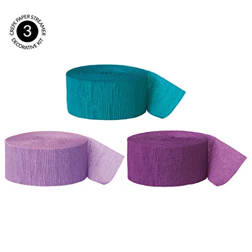 Andaz Press Crepe Paper Streamer Hanging Party Decorations Kit, 240-Feet, Aqua Teal, Lavender, Royal Purple, 1-Pack, 3-Rolls, Mermaid Colored Wedding Baby Bridal Shower Birthday Supplies, Mermaid #TOP1