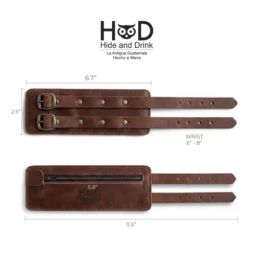 Image of Hide & Drink, Stylish Wrist Wallet Cuff, Wristband with Secret Pouch, Cash Holder, Money Organizer, Full Grain Leather, Handmade, Bourbon Brown