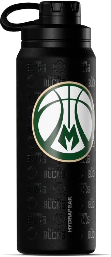 Miniatura 3 de Hydrapeak x Milwaukee Bucks - Botella de agua activa con licencia oficial de la NBA de 26 onzas con tapa de pico y asa, reutilizable, acero