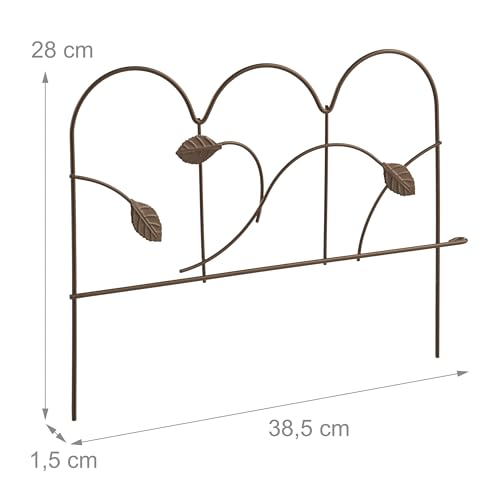 Relaxdays Beeteinfassung, 4er Set, Metall, HxB: je 28 x 38,5 cm, Beetumrandung für Garten, Zierzaun zum Stecken, Bronze