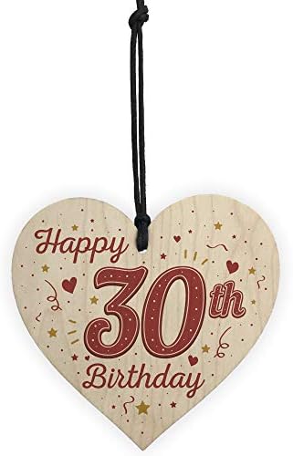 RED OCEAN Happy 30th Birthday Handmade Wooden Heart Keepsake Friendship Gift For Men Women Props Party