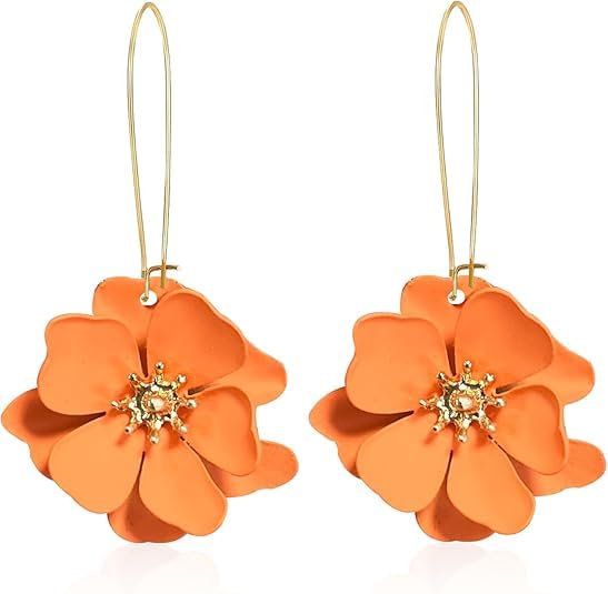 Pendientes de Flores,Pendientes de Mujer,Pendientes Colgantes De Flores Bohemias,Grandes Florales para Fiestas, Bodas, Accesorios Diarios (Naranja)
