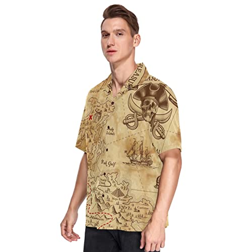 Men's Hawaiian Shirts Retro Antique Pirates Adventure Treasure Map Compass Short Sleeve Beach Shirt Button Down Summer Shirts2