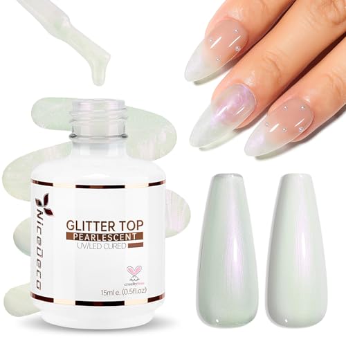 Nicedeco Top Coat Semipermanente Glitter 15ml No Wipe Top Coat Perlato Gel Unghie Glitterato Smalto Semipermanente Soak Off UV LED Nail Art Unghie Gel - 011