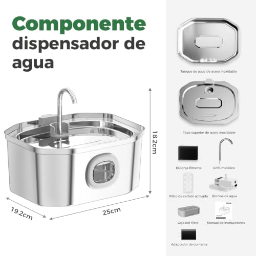 Miniatura 7 de Apauk 3.2l Fuente Para Gatos Acero Inoxidable, Bebedero Gatos, Silencioso Fuente De Agua Para Gatos, Con Ventana Led, Sistema De Filtro Multicapa Libre De Bpa Con 2 Filtros 2 Esponjas