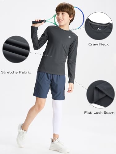 Image of DEVOROPA Youth Boys Compression Shirt Long /Short Sleeve Football Baseball Undershirt Quick Dry Kids Sports Baselayer Crewneck