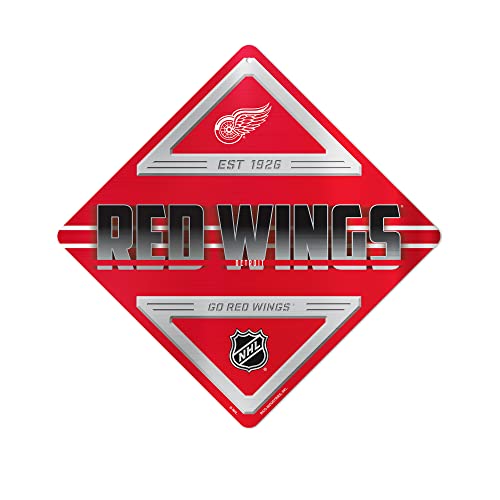 Rico Industries NHL Detroit Red Wings Metal Crossing Sing - Home Decore Perfect for Bed Room, Man Cave, Garage, Silver, 12.25" x 12.25"
