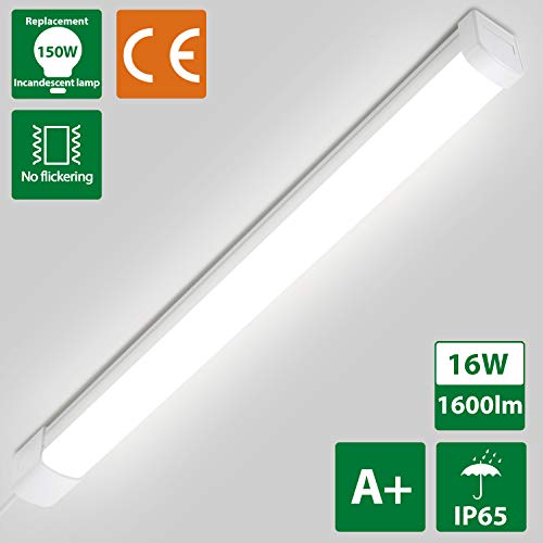 Preisvergleich Produktbild Oeegoo Feuchtraumleuchte LED 60CM, 16W 1600LM LED Deckenleuchte IP65 Wasserdicht Feuchtraumlampe Röhre, LED Wannenleuchte für Küche Garage Keller Warenhaus Lager Werkstatt, 4000K Neutralweiß
