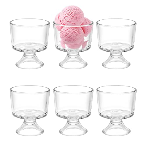 SUMNACON Set of 6 Glass Dessert Bowls, Clear 10 Oz Ice Cream Bowl Trifle Dish, Footed Fruit Parfait Cup Holder for Birthday Wedding Party Dessert Ice Cream Trifle Parfait Drink