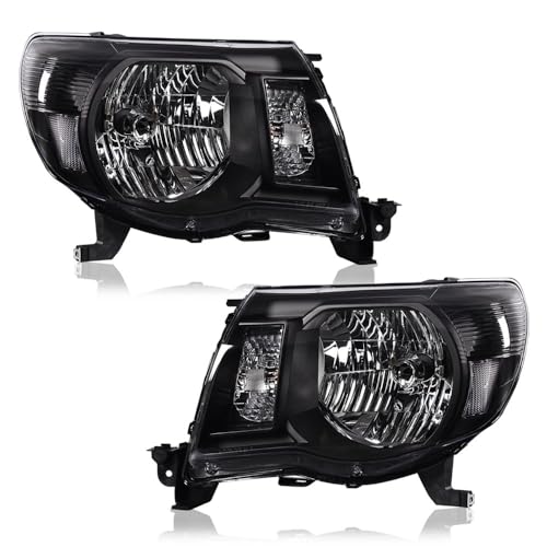 PIT66 Headlights Assembly Compatible with Toyota Tacoma 2005 2006 2007 2008 2009 2010 2011 Left and Right Headlamp Assembly Lamps Clear Lens Black Housing Clear Reflector