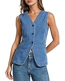 Kedera Denim Vest for Women Button Down Long Jean Waistcoat Casual Sleeveless Denim Jackets Slim Fit Jean Top